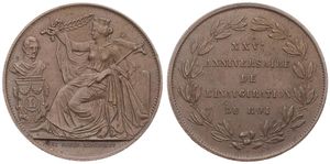 Belgium, Kingdom, Leopold I, 5 Centimes (Medallic) Copper 1856FR, 25th Anniversary of the Inauguration of King Leopold I, Morin M/7, XF