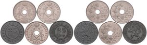 Belgium, Kingdom, Albert I, Good lot with 5 different 25 Centimes copper-nickel & zinc coins in various grades including better items or grades...