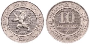 Belgium, Kingdom, Leopold I, 10 Centimes Copper-Nickel 1864, Rampant lion within circle left, Morin 136, SCARCE KEY DATE, UNC