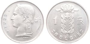 Belgium, Kingdom, Baudouin I, 1 Franc Copper-Nickel 1955FL, Head of Ceres left, Morin 602, UNC !