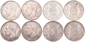 Belgium, Kingdom, Leopold II, Good lot with 4 different 5 Francs silver coins in nice grades including scarcer dates..