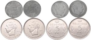 Belgium, Kingdom, Leopold III, Good lot with 4 different nickel & zinc coins in various grades including better items...