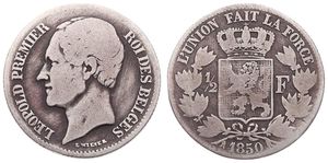 Belgium, Kingdom, Leopold I, 1/2 Franc Silver 1850, Bare head left, Morin 55a, VERY RARE TYPE, Fine