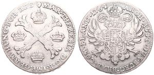Austrian Netherlands, Maria Theresia, 1 Kronenthaler Silver 1764(b), Floriated cross with crowns at angles / Crowned imperial double headed eagle, KM 21 Brussels, A.VF