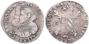 Spanish Netherlands, Albrecht & Isabella, 3 Reaal Silver 1605, Conjoined bustes left / Crowned arms on large cross, VH 594.AN - Antwerp, SCARCE TYPE, A.VF