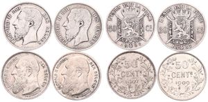 Belgium, Kingdom, Leopold II, Good lot with 4 different 50 Centimes silver coins in nice grades including scarcer dates..