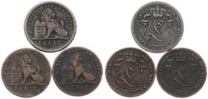 Belgium, Kingdom, Leopold I, Good lot with 3 different 1 Centime copper coins in various grades including better items...