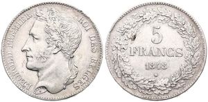 Belgium, Kingdom, Leopold I, 5 Francs Silver 1848, Laureate head left, Morin 14, VF+