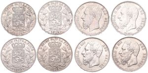 Belgium, Kingdom, Leopold II, Good lot with 4 different 5 Francs silver coins in various grades including better items...