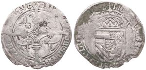 Spanish Netherlands, Charles V, 1 Stuiver Silver ND (1506-1555), Crowned arms within circle / Large cross within circle with mintmaster sign in centre, VH 203.AN - Antwerp, Fine