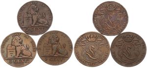 Belgium, Kingdom, Leopold I, Good lot with 3 different 5 Centimes copper coins in various grades including better items...