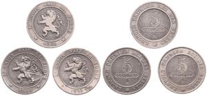 Belgium, Kingdom, Leopold I, Good lot with 3 different 5 Centimes copper-nickel coins in various grades including better items...