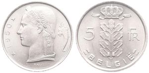 Belgium, Kingdom, Prince Charles, 5 Francs Copper-Nickel 1950FL, Head of Ceres left, Morin 526, UNC
