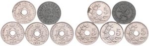 Belgium, Kingdom, Albert I, Good lot with 5 different 5 Centimes copper-nickel coins in nice grades including scarcer dates..