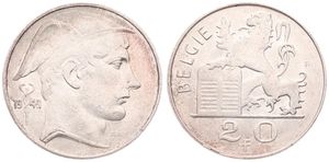 Belgium, Kingdom, Prince Charles, 20 Francs Silver 1949FL, Helmeted head of Mercurius right, Morin 517, XF/AU