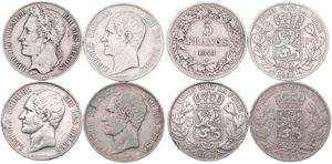 Belgium, Kingdom, Leopold I, Good lot with 4 different 5 Francs silver coins in various grades including better items...