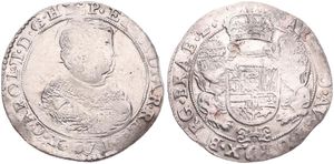 Spanish Netherlands, Charles II, 1 Ducaton Silver 1671, Bust right within circle / Crowned arms with lion supporters, VH 692.BS - Brussels, Fine, RARE DATE (slightly cleaned)