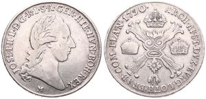 Austrian Netherlands, Joseph II, 1/2 Kronenthaler Silver 1790M, Laureate head right / Floriated cross with 3 crowns & Golden Fleece, KM 218 Milan, RARE, A.VF