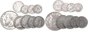 Belgium, Kingdom, Leopold II, Good lot with 9 older silver circulation type coins in various grades including better items ...