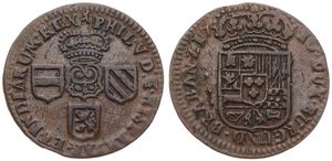 Spanish Netherlands, Philip V, 1 Oord Copper 1710, Crown above title and three shields / Crowned arms, VH 748.NA - Namur, VF