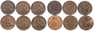 Belgium, Kingdom, Leopold II, Good lot with 6 different 2 Centimes copper coins in nice grades including scarcer dates..