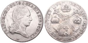 Austrian Netherlands, Franz II, 1 Kronenthaler Silver 1794M, Laureate head right / Floriated cross with 3 crowns & Golden Fleece, KM 239 Milan, RARE, VF