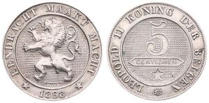 Belgium, Kingdom, Leopold II, 5 Centimes Copper-Nickel 1898FL, Rampant lion within circle left, Morin 249, XF