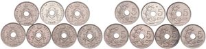 Belgium, Kingdom, Albert I, Good lot with 7 different 5 Centimes copper-nickel coins in various grades including better items or grades...