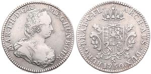 Austrian Netherlands, Maria Theresia, 1/2 Ducaton Silver 1750(l) R, Bust right with decolletage / Crowned ornate arms, KM 7 Bruges, VF