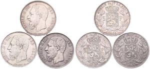 Belgium, Kingdom, Leopold II, Good lot with 3 different 5 Francs silver coins in nice grades including scarcer dates..