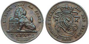 Belgium, Kingdom, Leopold I, 2 Centimes Copper 1835, Seated lion with tablet, Morin 89f, VARIETY : STRUCK ON DUTCH CENT !, VF