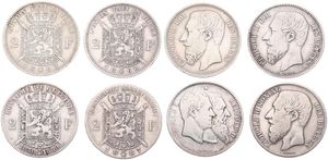 Belgium, Kingdom, Leopold II, Good lot with 4 different 2 Francs silver coins in various grades including better items...