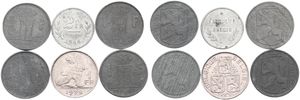 Belgium, Kingdom, Leopold III, Good lot with 6 different 1 Franc nickel & zinc coins in nice grades including scarcer dates..