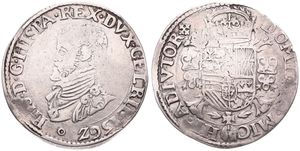 Spanish Netherlands, Philip II, 1/2 Filipsdaalder Silver 1562, Bust left / Crowned arms on cross, VH 267.NIJ - Nijmegen, A.VF