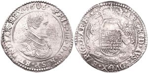 Spanish Netherlands, Philip IV, 1 Ducaton Silver 1660, Bust right within circle / Crowned arms with lion supporters, VH 642.AN - Antwerp, A.VF