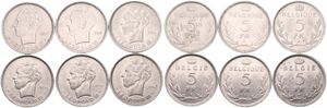 Belgium, Kingdom, Leopold III, Good lot with 6 different 5 Francs nickel coins in nice grades including scarcer dates..
