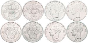 Belgium, Kingdom, Leopold III, Good lot with 4 different 50 Francs silver coins in various grades including better items or grades...