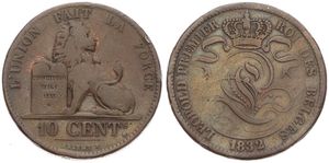 Belgium, Kingdom, Leopold I, 10 Centimes Copper 1832, Seated lion with tablet, Morin 61a, Fine