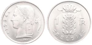 Belgium, Kingdom, Baudouin I, 1 Franc Copper-Nickel 1954FL, Head of Ceres left, Morin 600, UNC !