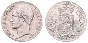 Belgium, Kingdom, Leopold I, 20 Centimes Silver 1853, Bare head left, Morin 59, XF