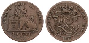 Belgium, Kingdom, Leopold I, 1 Centime Copper 1845, Seated lion with tablet, Morin 118, VF