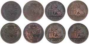 Belgium, Kingdom, Leopold I, Good lot with 4 different 2 Centimes copper coins in various grades including better items...