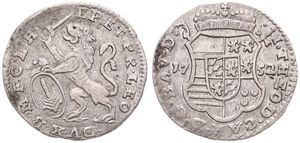 Liege, Bishoperic, John Theodore, 1 Escalin Silver 1752, Crowned ams over sword and scepter dividing date/ Rampant lion holding sword and Episcopal shield, KM 165, VF