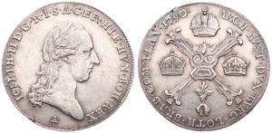 Austrian Netherlands, Joseph II, 1/4 Kronenthaler Silver 1790A, Laureate head right / Floriated cross with 3 crowns & Golden Fleece, KM 38 Vienna, A.VF