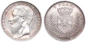 Congo Free State, Royal Domain, Leopold II, 1 Franc Silver 1896, Bearded head left, KM 6, A.XF (slightly cleaned)