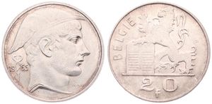 Belgium, Kingdom, Baudouin I, 20 Francs Silver 1955FL, Helmeted head of Mercurius right, Morin 550, SCARCE DATE, XF