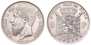 Belgium, Kingdom, Leopold II, 1 Franc Silver 1886/66FR, Bearded head left, Morin 177a, A.XF