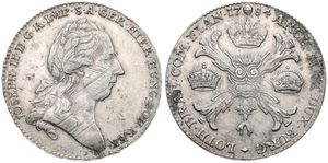 Austrian Netherlands, Joseph II, 1 Kronenthaler Silver 1784(b), Laureate head right / Floriated cross with 3 crowns & Golden Fleece, KM 32 Brussels, A.VF (some scratches)