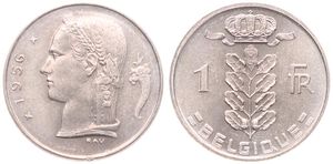 Belgium, Kingdom, Baudouin I, 1 Franc Copper-Nickel 1956FR, Head of Ceres left, Morin 603, UNC !