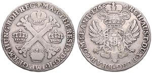 Austrian Netherlands, Maria Theresia, 1/2 Kronenthaler Silver 1768(b), Floriated cross with crowns at angles / Crowned imperial double headed eagle, KM 19 Brussels, A.VF